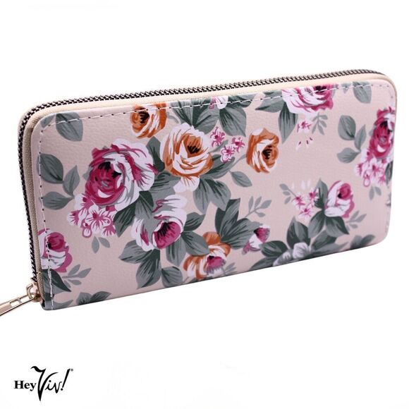 Ivory Rose Print Zip Wallet Clutch Easy to Hold and Carry 8 x4" - Hey Viv - Picture 4 of 5